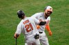 Baltimore Orioles' Renato Nunez, right, celebrates his home run with Austin Hays (21) during the second inning of a baseball game against the Miami Marlins, Thursday, Aug. 6, 2020, in Baltimore. (AP Photo/Nick Wass)