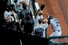 Miami Marlins' Francisco Cervelli, right, reacts while celebrating near his team's dugout after hitting a solo home run off Baltimore Orioles starting pitcher John Means during the fifth inning of a baseball game, Tuesday, Aug. 4, 2020, in Baltimore. (AP Photo/Julio Cortez)