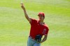 Los Angeles Angels designated hitter Shohei Ohtani (17) pitches during a baseball practice at Angels Stadium on Friday, July 3, 2020, in Anaheim, Calif. (AP Photo/Ashley Landis)