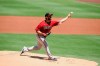 Arizona Diamondbacks starting pitcher Madison Bumgarner throws a pitch against the San Diego Padres in the first inning of a baseball game Sunday, Aug. 9, 2020, in San Diego. (AP Photo/Derrick Tuskan)