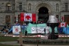 Protesters in support of Wet'suwet'en hereditary chiefs camp out in front of legislature before the throne speech in Victoria, B.C., on Tuesday, February 11, 2020. THE CANADIAN PRESS/Chad Hipolito