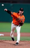 San Francisco Giants pitcher Jeff Samardzija works against the San Diego Padres during the first inning of the second game of a baseball doubleheader Friday, Sept. 25, 2020, in San Francisco. (AP Photo/Tony Avelar)
