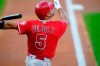 Los Angeles Angels designated hitter Albert Pujols follows the flight of his fly out against Colorado Rockies starting pitcher Kyle Freeland in the second inning of a baseball game Saturday, Sept. 12, 2020, in Denver. (AP Photo/David Zalubowski)
