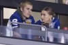 Justin Bieber watches alongside his wife Hailey Baldwin, right, during NHL hockey action between the Philadelphia Flyers and the Toronto Maple Leafs, in Toronto on Saturday, Nov. 24, 2018. If Tim Hortons hopes to win over coffee drinkers with its revamped cup lid, count pop superstar Bieber out.THE CANADIAN PRESS/Chris Young