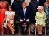 Britain's Queen Elizabeth, Prince Harry and Meghan, Duchess of Sussex pose for a group photo at the Queen's Young Leaders Awards Ceremony at Buckingham Palace in London on Tuesday, June 26, 2018. A journalism expert says Prince Harry and Meghan may have been drawn to Canada's 