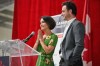 Marie-France Dubreuil and Patrice Lauzon, coaches of Olympic champion ice dancers Scott Moir and Tessa Virtue, speak about the pair at the ceremony to unveil Scott's star on Canada's Walk of Fame Hometown Stars at the arena in Ilderton, Ont., Wednesday, August 7, 2019. Montreal ice dance coaches Marie-France Dubreuil and Patrice Lauzon are giving figure skating fans something to watch. THE CANADIAN PRESS/ Geoff Robins