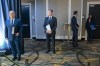 Conservative Party of Canada leadership candidates Erin O'Toole, left to right, Peter MacKay, Derek Sloan and Leslyn Lewis wait for the start of the French leadership debate in Toronto on Wednesday, June 17, 2020. THE CANADIAN PRESS/Frank Gunn