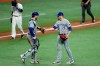 Toronto Blue Jays relief pitcher Ken Giles, right, celebrates with catcher Danny Jansen after closing out the Tampa Bay Rays during the ninth inning of a baseball game Friday, July 24, 2020, in St. Petersburg, Fla. Giles has been reinstated from the 45-day injured list and will be active for Friday's home game against the New York Mets. THE CANADIAN PRESS/AP-Chris O'Meara
