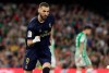 Real Madrid's Karim Benzema celebrates scoring his side's first goal during La Liga soccer match between Betis and Real Madrid at the Benito Villamarin stadium in Seville, Spain, Sunday, March. 8, 2020. (AP Photo/Miguel Morenatti)