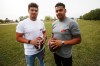 JOHN WOODS / WINNIPEG FREE PRESS
CFL players Andrew Harris, right, and DJ Lalama are collaborating on a new flag football league in the city.