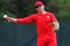 Philadelphia Phillies Scott Kingery takes part in drills during a spring training baseball workout Friday, Feb. 14, 2020, in Clearwater, Fla. (AP Photo/Frank Franklin II)