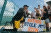 Pittsburgh Pirates' Chris Archer, left, talks to fans Harley Fagan, 6, center, and her brother Landon, 9, after a spring training baseball workout Monday, Feb. 17, 2020, in Bradenton, Fla. (AP Photo/Frank Franklin II)
