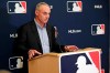 MLB Commissioner Rob Manfred answers questions at a press conference during MLB baseball owners meetings, Thursday, Feb. 6, 2020, in Orlando, Fla. (AP Photo/John Raoux)
