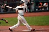 San Francisco Giants' Alex Dickerson swings on his three-run home run against the Arizona Diamondbacks during the seventh inning of a baseball game in San Francisco, Sunday, Aug. 23, 2020. (AP Photo/Jeff Chiu)