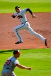 Atlanta Braves' Freddie Freeman, top, steals second base on a pitch by Washington Nationals pitcher Austin Voth (50) during the first inning of the first game in a doubleheader baseball game Friday, Sept. 4, 2020, in Atlanta. (AP Photo/John Amis)