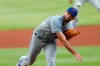 New York Mets starting pitcher Michael Wacha works in the first inning of the team's baseball game against the Atlanta Braves on Saturday, Aug. 1, 2020, in Atlanta. (AP Photo/John Bazemore)