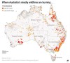 Map locates detected fires in Australia over the last 24 hours and last 7 days;