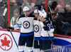 CP
Winnipeg Jets left wing Kyle Connor (81) celebreats his goal against the Ottawa Senators with left wing Pierre-Luc Dubois (80) and centre Paul Stastny (25) during third period NHL hockey action in Ottawa, Sunday. (Justin Tang / The Canadian Press)