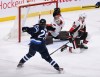 Patrik Laine in his favourite goal-scoring position. (Fred Greenslade / The Canadian Press files)