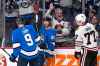 Winnipeg Jets' Kyle Connor (81) celebrates his short-handed goal against the Chicago Blackhawks with Andrew Copp (9) during second period NHL action in Winnipeg on Sunday, Feb. 9, 2020. (Fred Greenslade / The Canadian Press)