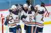 CP
Edmonton Oilers goaltender Mike Smith (41) celebrates the win against the Winnipeg Jets with teammates in NHL action in Winnipeg on Saturday, April 17, 2021. (John Woods / The Canadian Press)