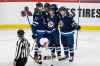 Winnipeg Jets' Adam Lowry (17) , Andrew Copp (9), Nikolaj Ehlers (27) and Neal Pionk (4) celebrates Ehlers’ goal against the Ottawa Senators during first period NHL action in Winnipeg on Saturday, January 23, 2021. (John Woods / The Canadian Press)