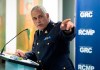 RCMP Deputy Commissioner Mike Duheme points towards a map with timestamps indicating the path of an armed man who breached the gates of Rideau Hall on Thursday, during a news conference at the RCMP National Division in Ottawa, on Friday, July 3, 2020. Police say the man charged with ramming a truck through a date at Rideau Hall last week was armed with two shotguns, a rifle and a revolver, and threatened Prime Minister Justin Trudeau.THE CANADIAN PRESS/Justin Tang