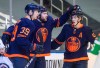 Edmonton Oilers' Alex Chiasson, Leon Draisait and Ryan Nugent-Hopkins celebrate a goal against the Winnipeg Jets during the second period in Edmonton on Wednesday. THE CANADIAN PRESS/Jason Franson