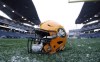 A helmet belonging to a Edmonton Eskimos player is seen on the field during a team practice session in Winnipeg on Wednesday, Nov. 25, 2015. The Edmonton Eskimos will change their name. The CFL squad made the move Tuesday, following a similar decision by the NFL's Washington team as pressure mounts on teams to eliminate racist or stereotypical names. THE CANADIAN PRESS/John Woods