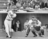 FILE - In this Oct. 24, 1981, file photo, Los Angeles Dodgers batter Jay Johnstone hits a two-run home run in the sixth inning off New York Yankees relief pitcher Ron Davis in the World Series in Los Angeles. Johnstone, who won World Series championships as a versatile outfielder with the New York Yankees and Los Angeles Dodgers while being baseball‚Äôs merry prankster, died Saturday, Sept. 26, of complications from COVID-19 at a nursing home in Granada Hills, Calif., his daughter Mary Jayne Sarah Johnstone said Monday, Sept. 28, 2020. He was 74. He also from dementia in recent years, his daughter said. (AP Photo/File)