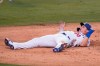 Los Angeles Dodgers' Joc Pederson protests after being called out at home plate after a single from Mookie Betts during the second inning of a baseball game against the Seattle Mariners Monday, Aug. 17, 2020, in Los Angeles. (AP Photo/Marcio Jose Sanchez)