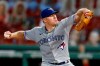 Toronto Blue Jays' Chase Anderson pitches during the third inning of a baseball game against the Boston Red Sox, Saturday, Aug. 8, 2020, in Boston. (AP Photo/Michael Dwyer)