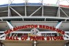 Signs for the Washington Redskins are displayed outside FedEx Field in Landover, Md., Monday, July 13, 2020. The Washington NFL franchise announced Monday that it will drop the 