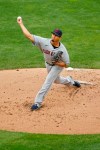 Cleveland Indians starting pitcher Carlos Carrasco throws to a Minnesota Twins during the first inning of a baseball game Saturday, Aug. 1, 2020, in Minneapolis. (AP Photo/Bruce Kluckhohn)