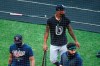 Minnesota Twins' Byron Buxton, center, Marwin Gonzalez, right, and another player head to the batting cage during baseball training Wednesday, July 8, 2020, in Minneapolis. Count Buxton among the players who probably benefited from baseball's virus-induced delay. The oft-injured Twins center fielder was coming off major shoulder surgery. After a late arrival due to the birth of his second child, Buxton is in camp at full speed. (AP Photo/Jim Mone)