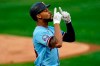 Minnesota Twins' Byron Buxton celebrates his solo home run off Detroit Tigers pitcher Tarik Skubal in the first inning of a baseball game Tuesday, Sept. 22, 2020, in Minneapolis. (AP Photo/Jim Mone)