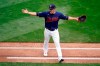 Minnesota Twins pitcher Jose Berrios celebrates an inning-ending out against the Houston Astros in the fourth inning of Game 2 of an American League wild-card baseball series, Wednesday, Sept. 30, 2020, in Minneapolis. (AP Photo/Jim Mone)
