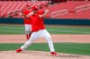 St. Louis Cardinals pitcher Jordan Hicks throws off the mound during baseball practice at Busch Stadium Friday, July 3, 2020, in St. Louis. (AP Photo/Jeff Roberson)