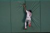 Cleveland Indians center fielder Delino DeShields catches a fly ball hit by Kansas City Royals' Maikel Franco during the second inning of a baseball game at Kauffman Stadium in Kansas City, Mo., Wednesday, Sept. 2, 2020. (AP Photo/Orlin Wagner)