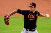 Baltimore Orioles starting pitcher Tommy Milone throws during the first inning of a baseball game against the Washington Nationals in Washington, Friday, Aug. 7, 2020. (AP Photo/Manuel Balce Ceneta)
