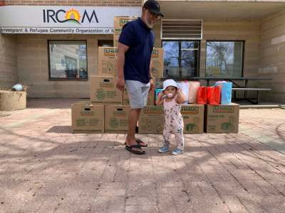 Shafdar Gazze and Malina donate food hampers as a form of Zakat — almsgiving at the end of Ramadan.