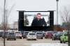 JOHN WOODS / WINNIPEG FREE PRESS FILES
Springs pastor Leon Fontaine preaches from the big screen as the church on Lagimodière Boulevard holds a parking-lot service owing to COVID-19 restriction on public gatherings.