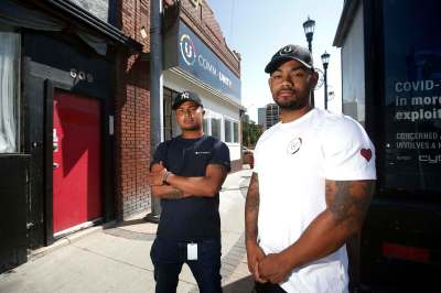 Rylee Nepinak (left) of Anishiative, and Daniel Hidalgo of CommUNITY204, which are volunteer groups, see value in diversifying the Winnipeg Police Service, but maintain structural change to the service’s internal culture will be necessary to garner trust between police and marginalized communities. (John Woods / Winnipeg Free Press)