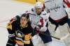 New Winnipeg Jet Brenden Dillon (right) clears former Winnipeg Jet Brandon Tanev from in front of the Washington Capitals net last February. (Keith Srakocic / The Associated Press files)