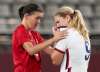 Frank Gunn / The Canadian Press
Team Canada forward Christine Sinclair consoles Team United States midfielder Lindsey Horan after their semifinal match. The two are teammates with the Portland Thorns of the National Women’s Soccer League.