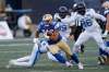 Winnipeg Blue Bombers' Brady Oliveira runs for yards against the Toronto Argonauts during the first half in Winnipeg Friday. THE CANADIAN PRESS/John Woods