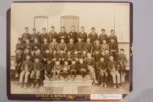 An 1892 photo of boys at the St. Boniface Industrial School, which taught First Nations students from across Manitoba manual trades and academics. (Mikaela MacKenzie / Winnipeg Free Press files)