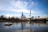 Low water levels on the Red River have revealed the wreckage of an old car near the Provencher bridge by the Forks. (Daniel Crump / Winnipeg Free Press)