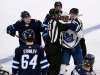 Fred Greenslade / The Canadian Press
Toronto Maple Leafs&rsquo; Wayne Simmonds is held back by officials as he tries to get to Winnipeg Jets&rsquo; Logan Stanley during a rambunctious third period Sunday night.
