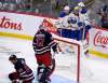 Buffalo Sabres' Jeff Skinner celebrates his goal against the Winnipeg Jets with Victor Olofsson and Tage Thompson during the third period in Winnipeg on Tuesday. THE CANADIAN PRESS/Fred Greenslade